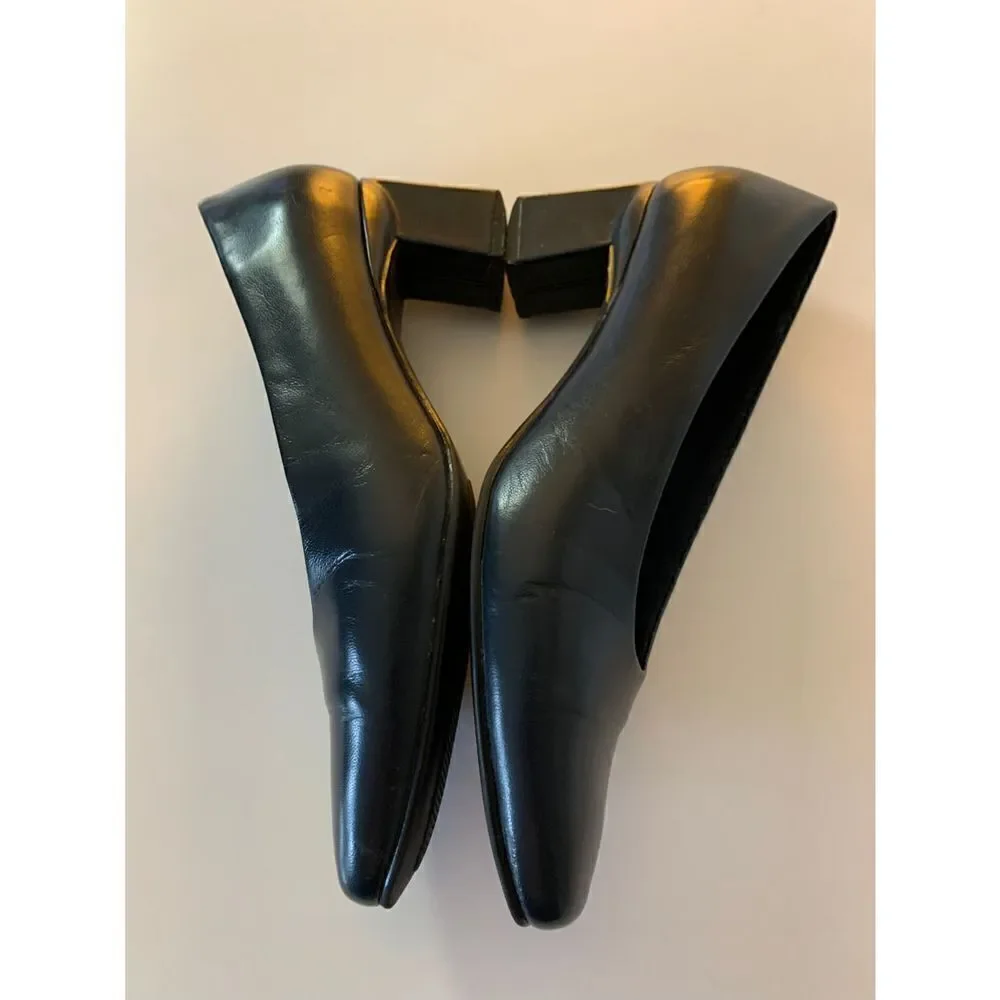 Villager Navy Leather Block Heel Pumps Classic Career Shoes Size 6 M